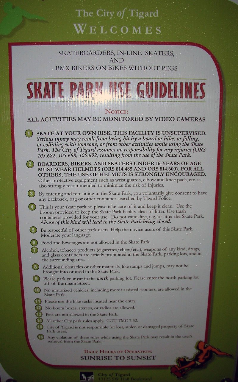 Tigard Skatepark Guidelines