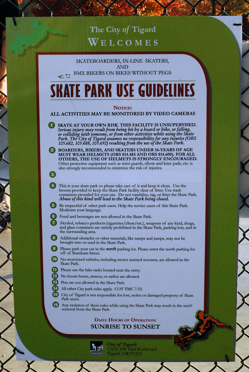 Tigard Skatepark Revised Guidelines